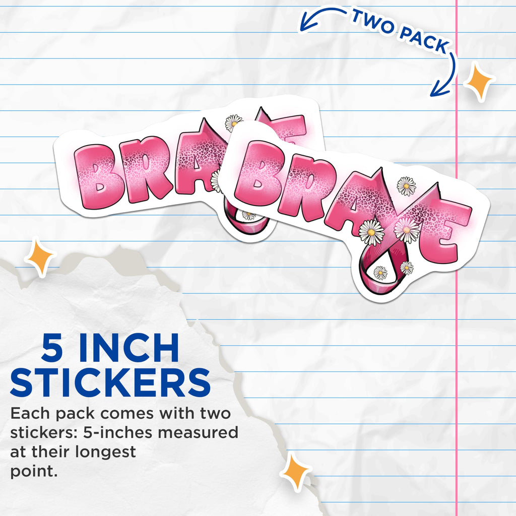 (2 Pack) Brave Stickers - Pink Leopard Print - Daisy Stickers- 5" On Longest Side - Sticks to Smooth Flat Surfaces - Made in USA - BMCS16811