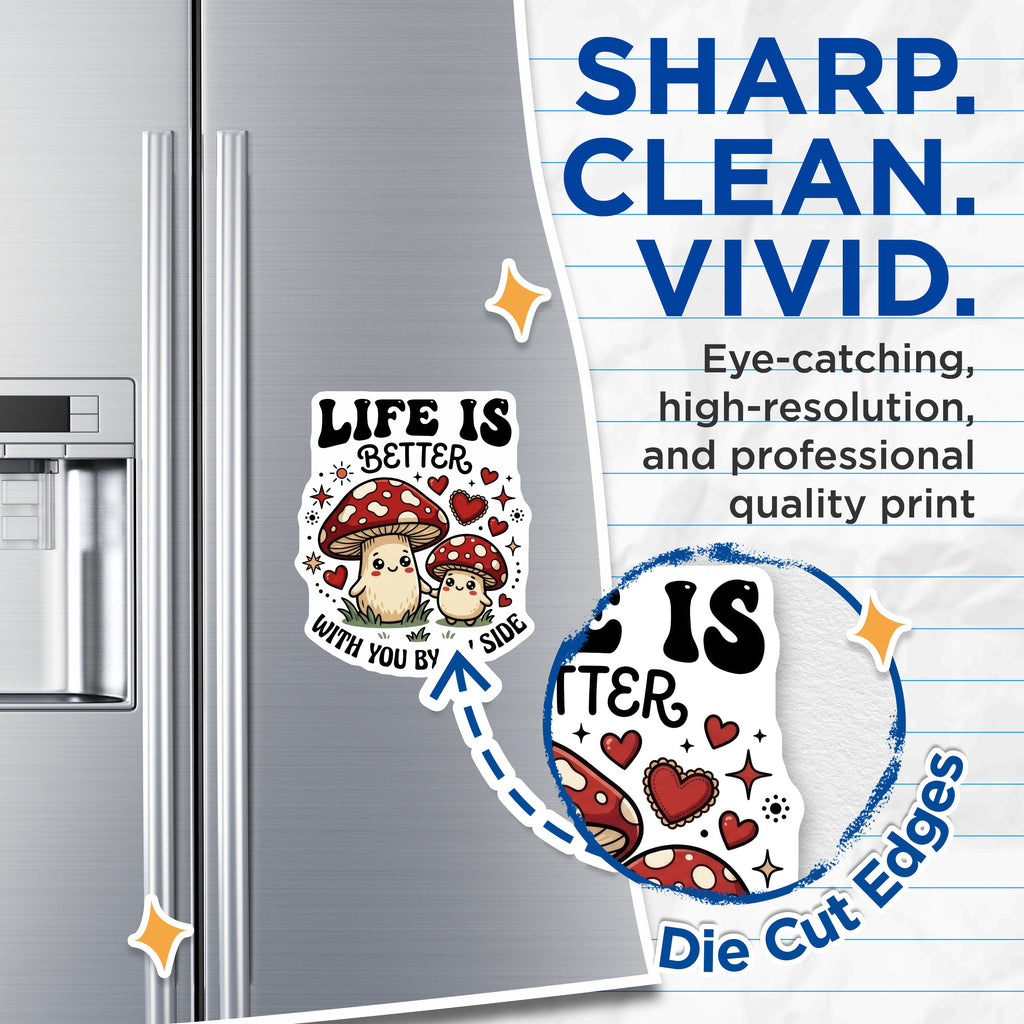 (2 Pack) Cute Mushroom Couple Magnets - Life is Better Quote - Best Friend Relationship Magnets - 5 Inches On Longest Side - Thick Durable Magnet - Made in USA - MAG37472