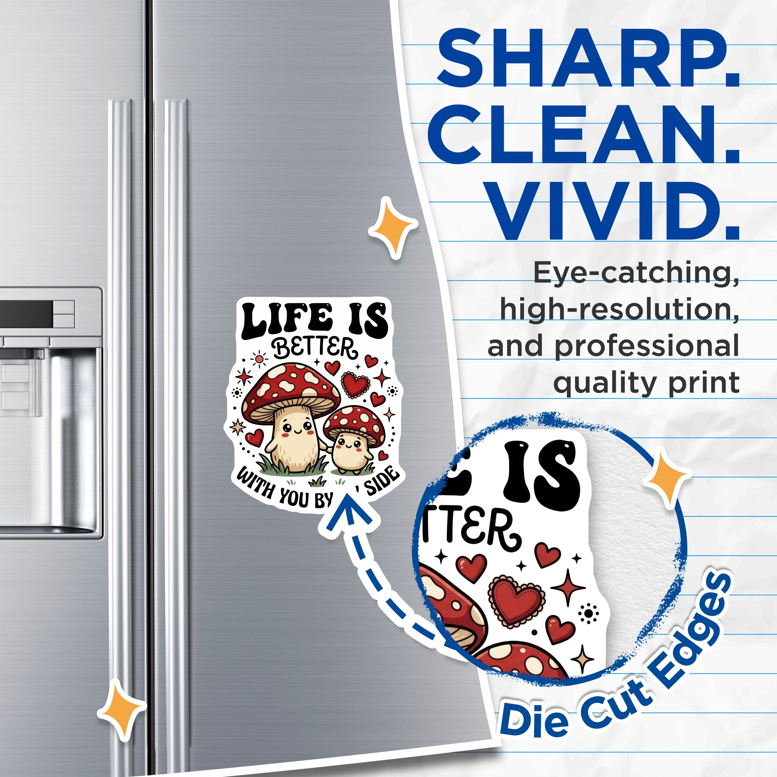 (2 Pack) Cute Mushroom Couple Magnets - Life is Better Quote - Best Friend Relationship Magnets - 5 Inches On Longest Side - Thick Durable Magnet - Made in USA - MAG37472