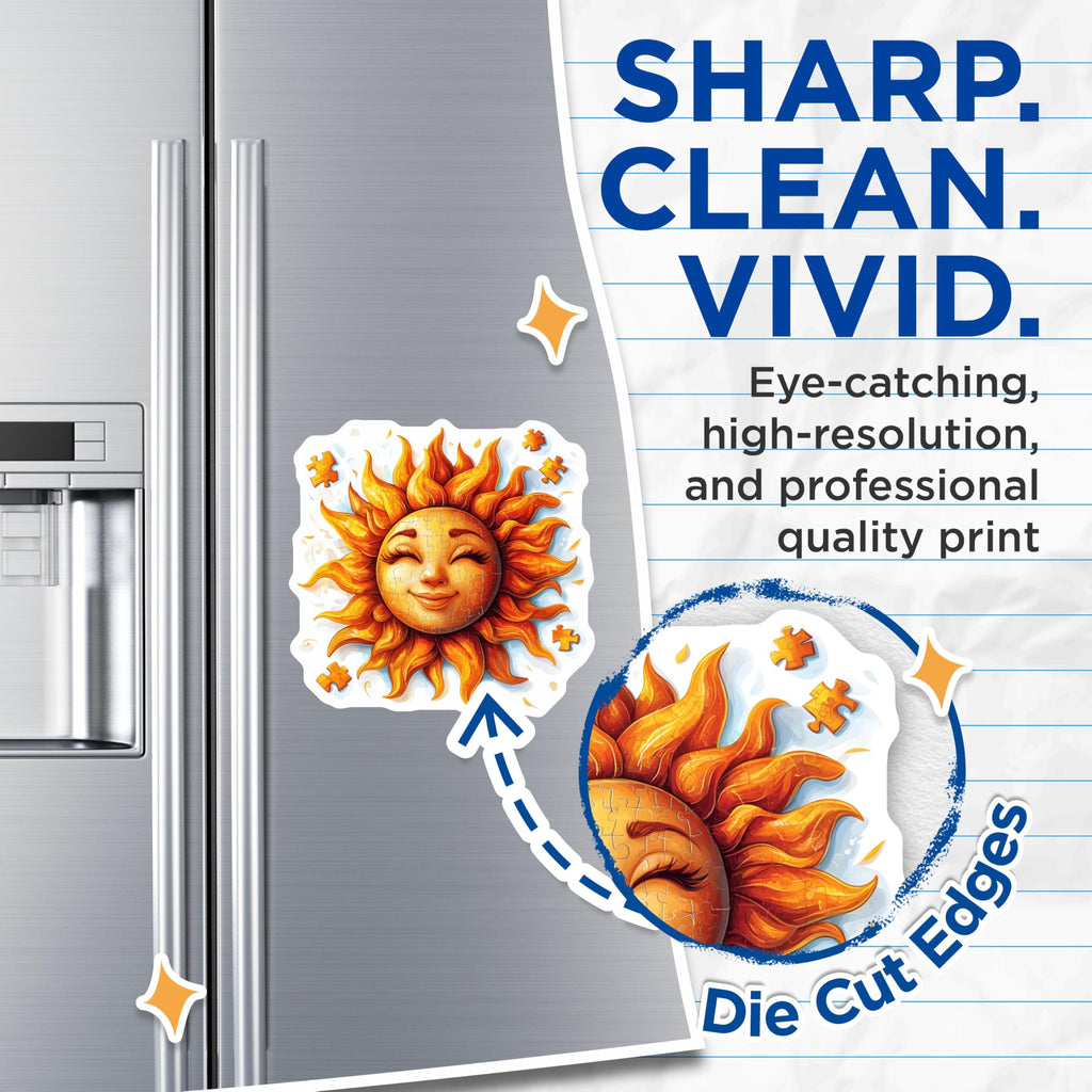 (2 Pack) Happy Puzzle Sun Magnets - Cheerful Jigsaw Art - Positive Vibe Decor - 5 Inches On Longest Side - Thick Durable Magnet - Made in USA - MAG25966
