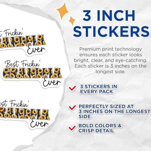 (3 Pack) Grandma Sunflower Decals - Best Grandma Ever Stickers - Grandma Laptop Decals - 3 Inches On Longest Side - Easy Peel & Apply - Made in USA - 3MCS6942