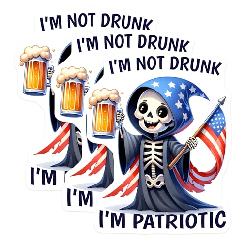 (3 Pack) Patriotic Grim Reaper Decals - American Flag - Beer Lover Decals - 3 Inches On Longest Side - Easy Peel & Apply - Made in USA - 3MCS6680