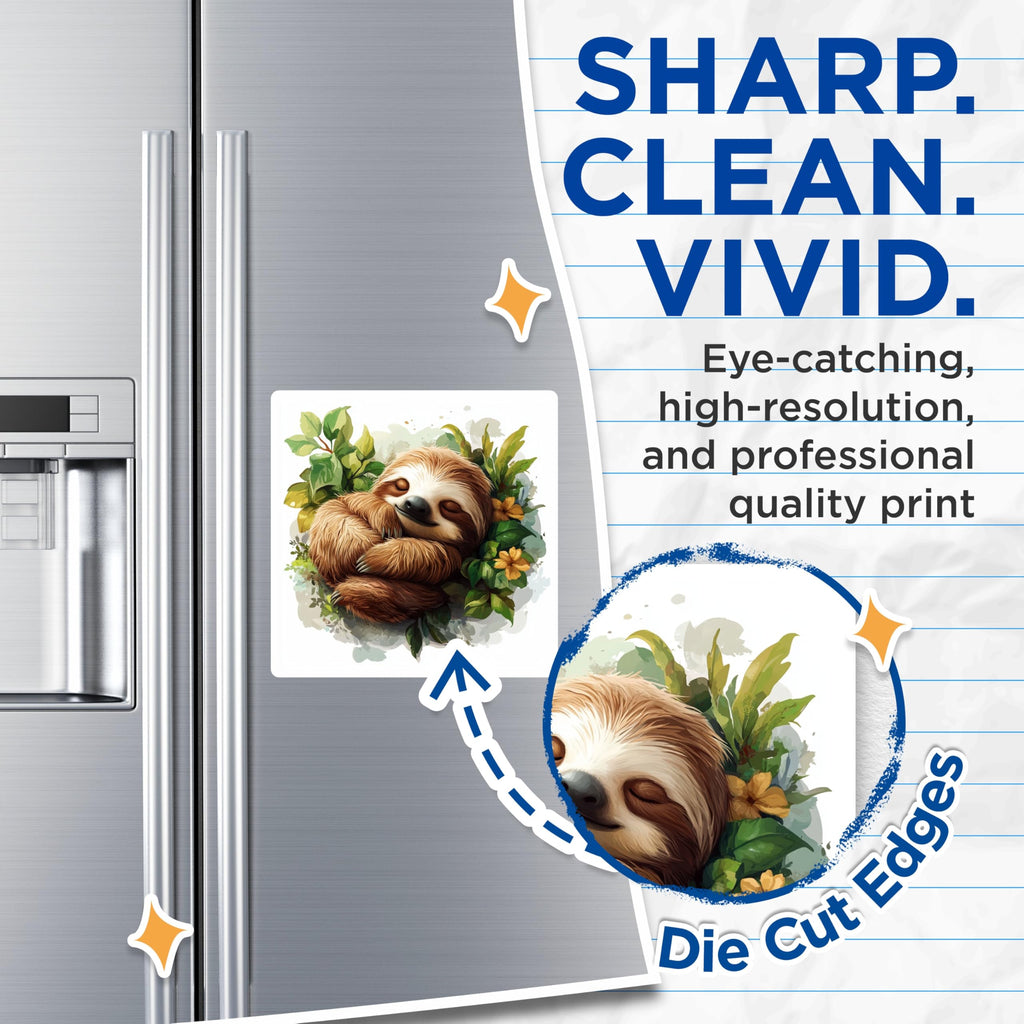 (2 Pack) Sleeping Sloth Magnets - Cute Sloth Decor - Peaceful Animal Lover Refrigerator Locker Magnets - 5 Inches On Longest Side - Thick Durable Magnet - Made in USA - MAG30865