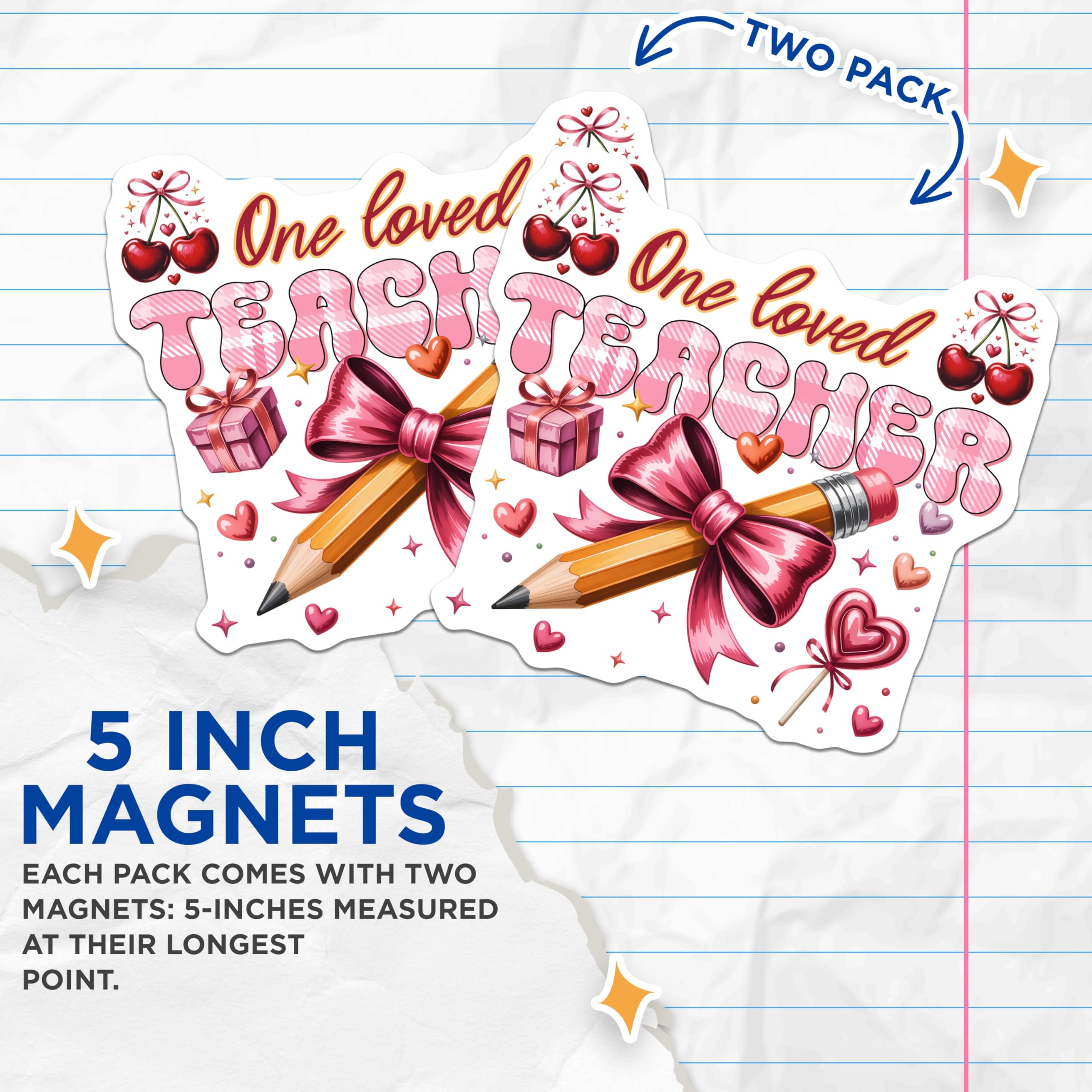 (2 Pack) Teacher Appreciation Magnets - One Loved Teacher - Cute Teacher Decor - 5" On Longest Side - Premium Magnet - for Cars, Refrigerators, Toolboxes, Lockers - Made in USA - MAG16620