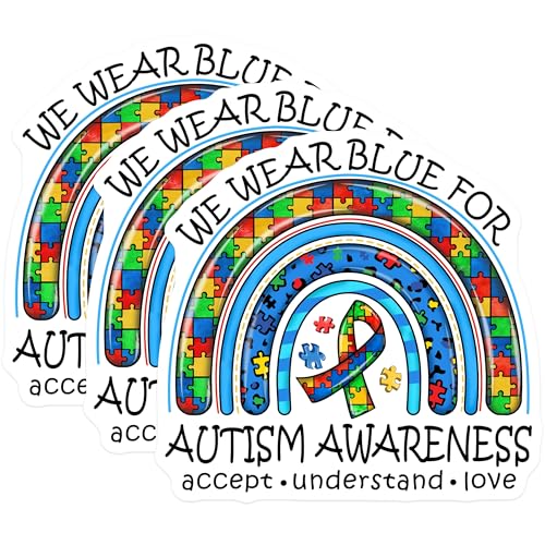 (3 Pack) Autism Awareness Decals - Puzzle Piece Rainbow - Laptop Decal - 3 Inches On Longest Side - Easy Peel & Apply - Made in USA - 3MCS7929