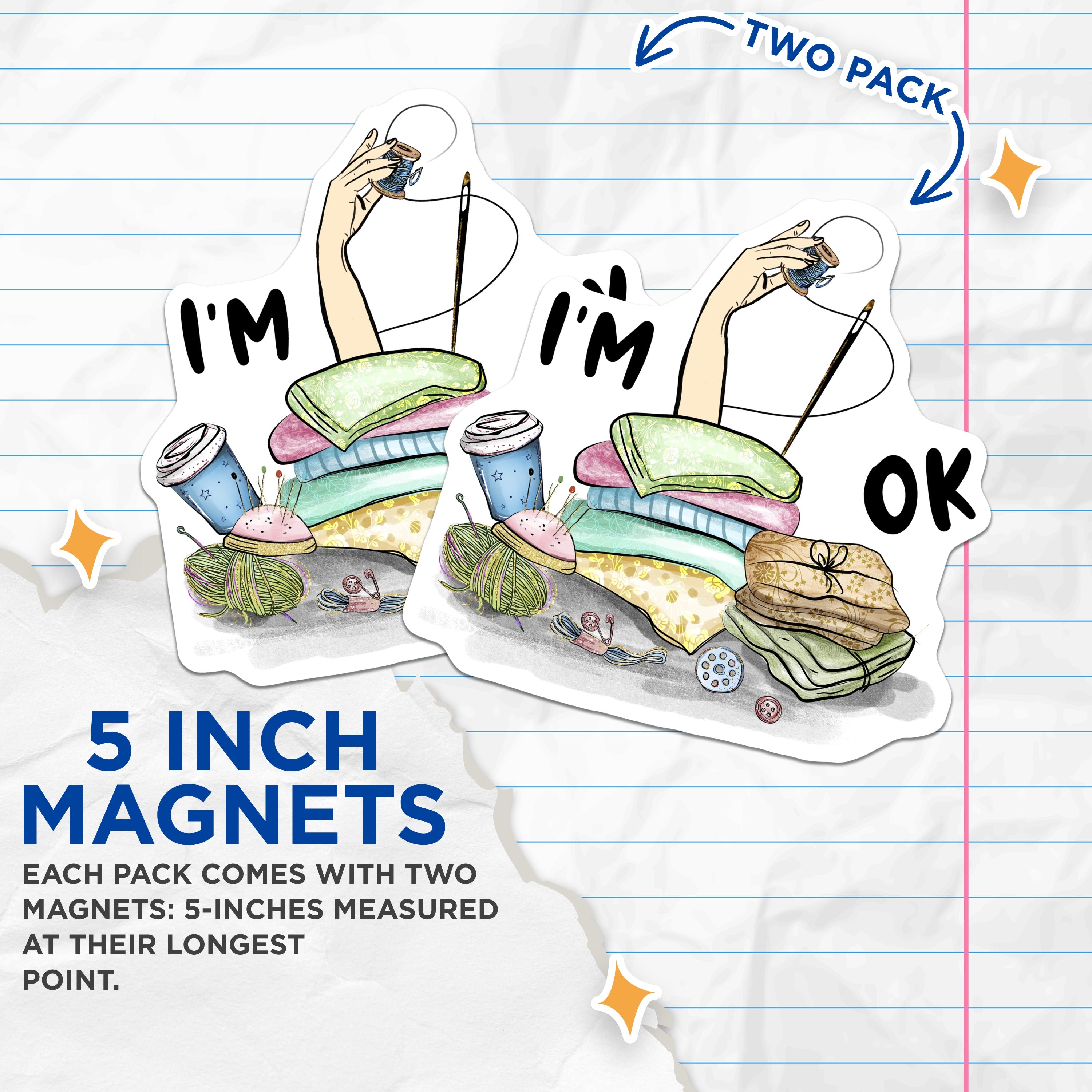 (2 Pack) Sewing Magnets - Crafter Humor - Quilter Gift Idea - Funny Seamstress Gift - Needle Thread Art - Fridge Decor - 5 Inches On Longest Side - Thick Durable Magnet - Made in USA - MAG37638