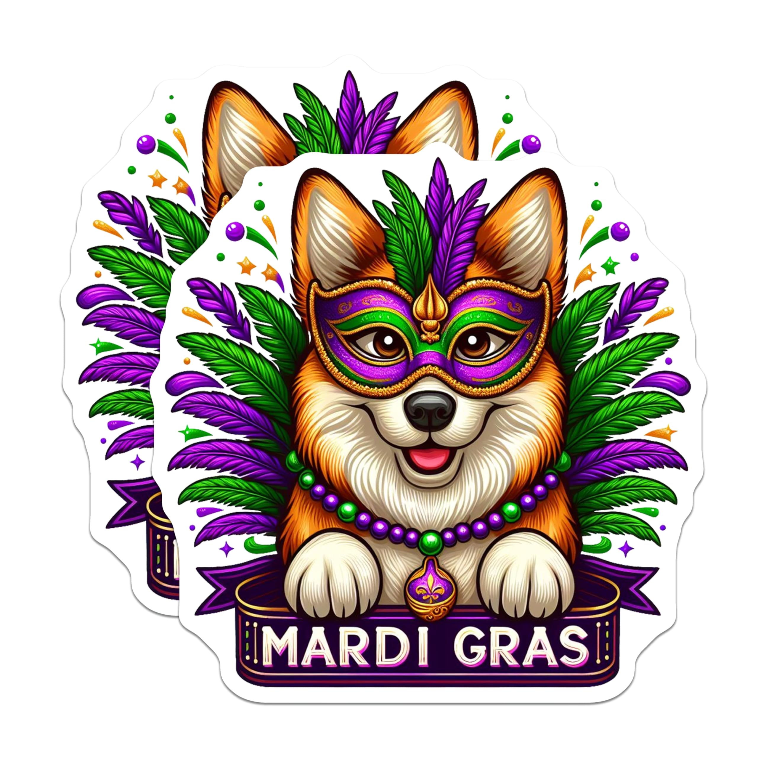 (2 Pack) Mardi Gras Dog Magnets - Corgi Party - Festive Decor Fridge Magnets - 5" On Longest Side - Premium Magnet - for Cars, Refrigerators, Toolboxes, Lockers - Made in USA - MAG14417