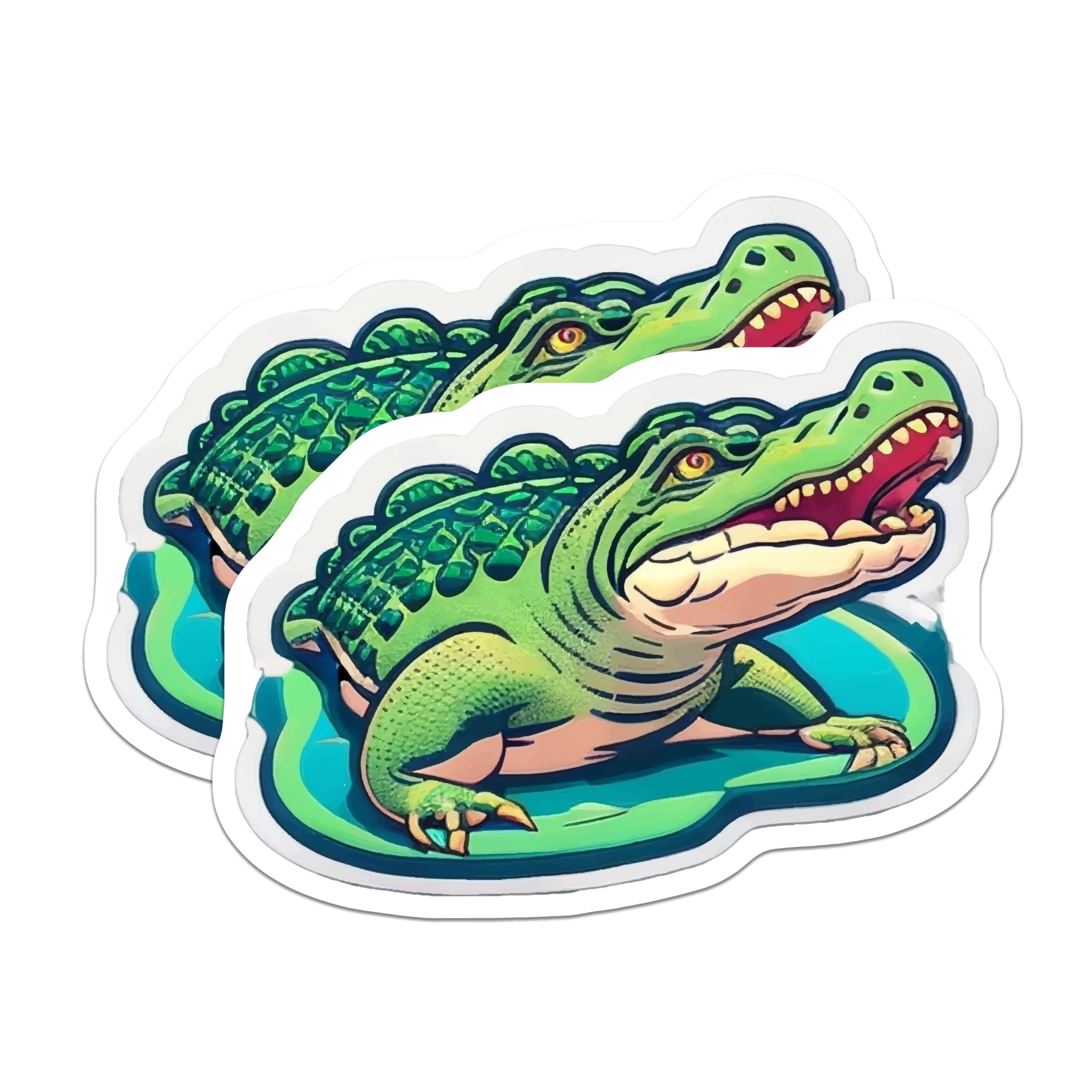 (2 Pack) Cartoon Alligator Magnets - Green Gator Reptile - Fridge Locker Memo Board Art - 5 Inches On Longest Side - Thick Durable Magnet - Made in USA - MAG23157