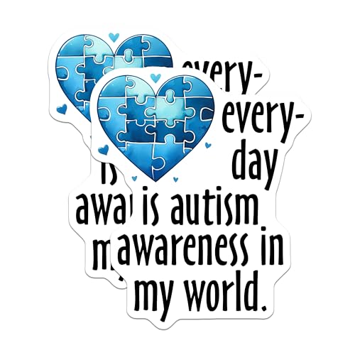 (2 Pack) Autism Awareness Stickers - Everyday is Autism Awareness - Heart Puzzle Piece - 5" On Longest Side - Sticks to Smooth Flat Surfaces - Made in USA - BMCS8115
