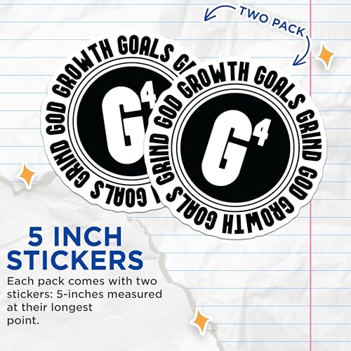 (2 Pack) Growth Grind Goals Stickers - Motivational Quote Stickers - Inspirational G4 Stickers - 5" On Longest Side - Sticks to Any Smooth Flat Surface - Made in USA - BMCS3100