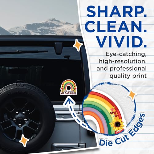 (2 Pack) Rainbow Pride Stickers - No Borders No Barriers - 5" On Longest Side - Sticks to Smooth Flat Surfaces - Made in USA - BMCS9195 - BMCS9195