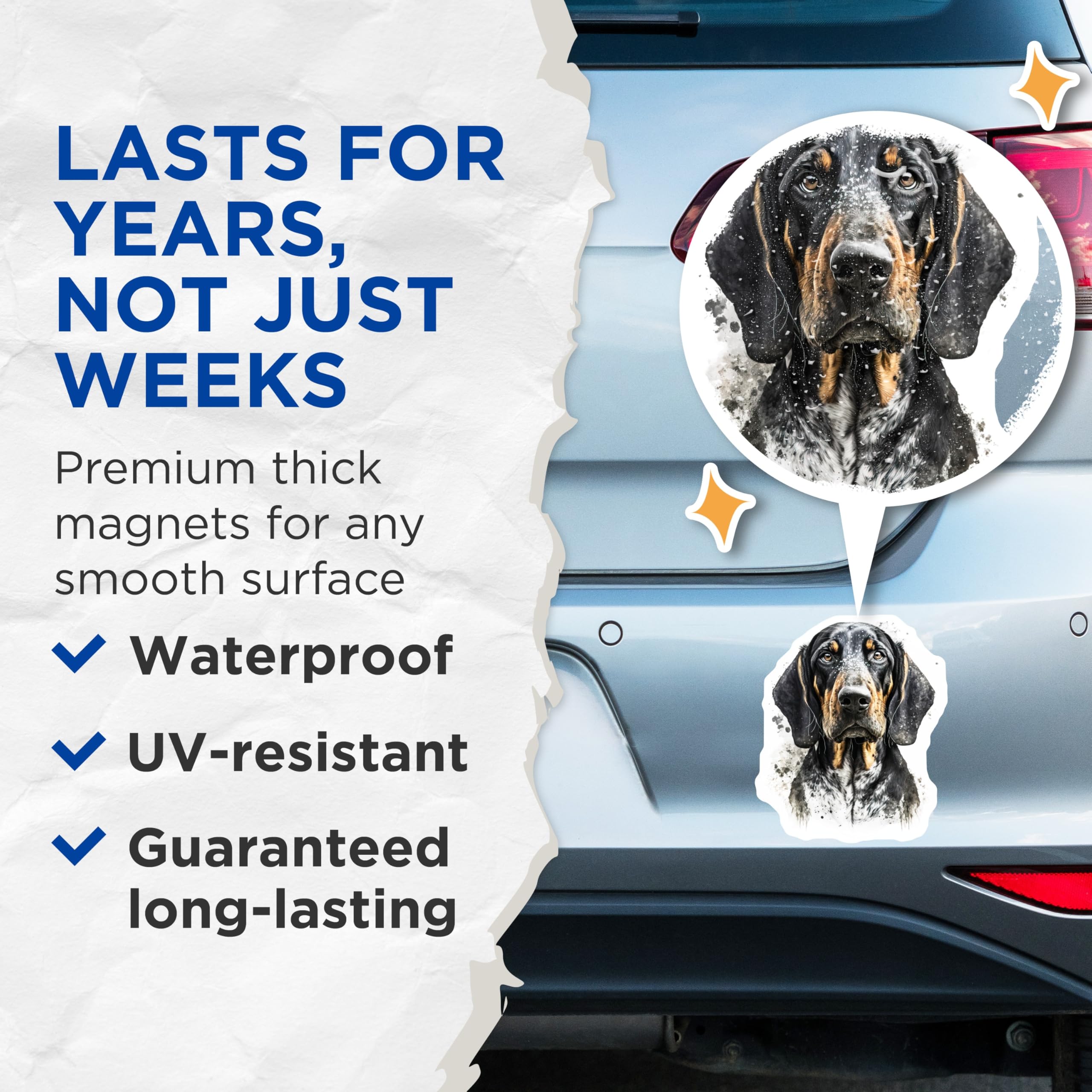 (2 Pack) Black Tan Coonhound Magnets - Hound Dog Art Print - Dog Lover Refrigerator Decor - 5 Inches On Longest Side - Thick Durable Magnet - Made in USA - MAG25558