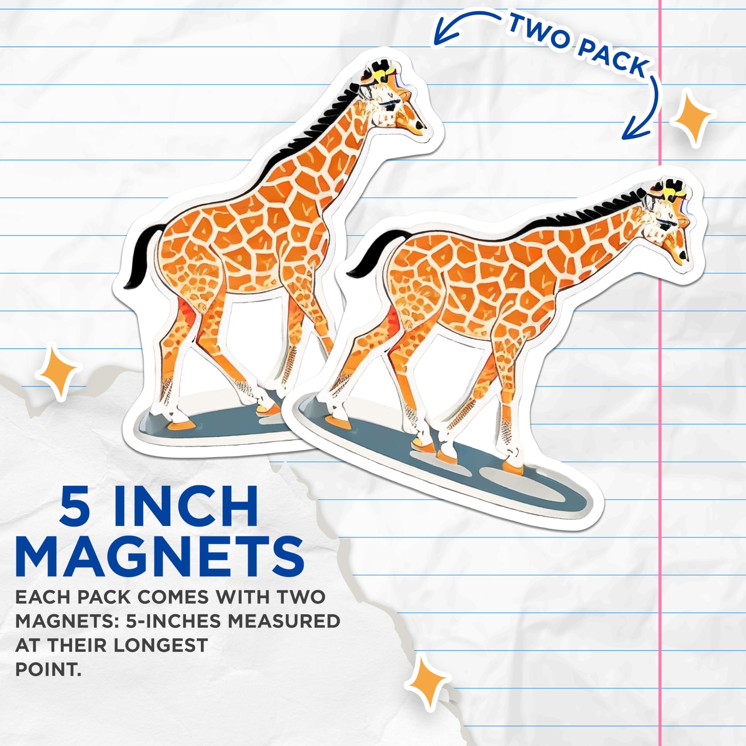 (2 Pack) Giraffe Magnets - Safari Animal Decor - Refrigerator Magnets for Kitchen - 5 Inches On Longest Side - Thick Durable Magnet - Made in USA - MAG22968