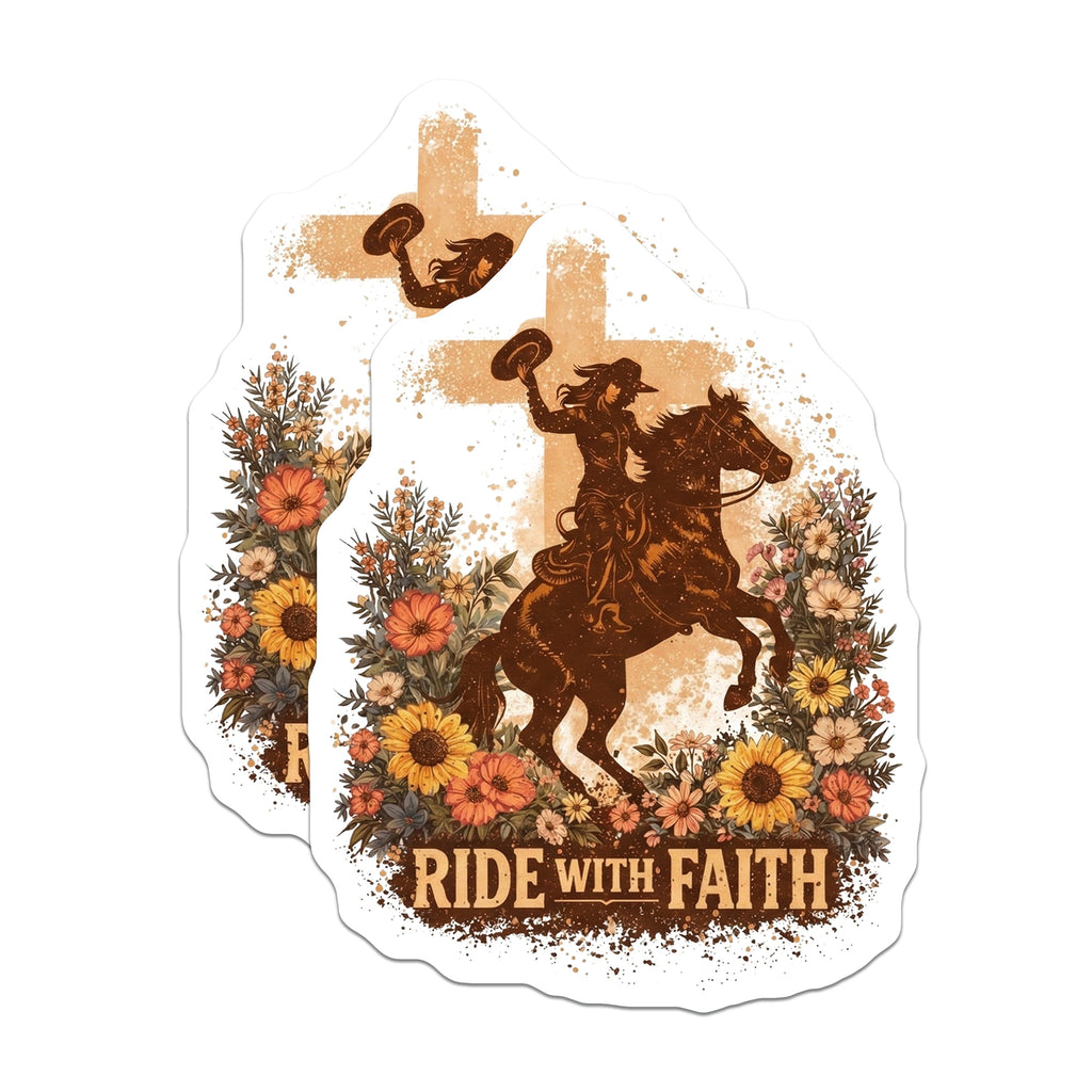 (2 Pack) Ride with Faith Magnets - Cowgirl Horse Christian Decor - Western Inspirational Boho Country - 5 Inches On Longest Side - Thick Durable Magnet - Made in USA - MAG37784