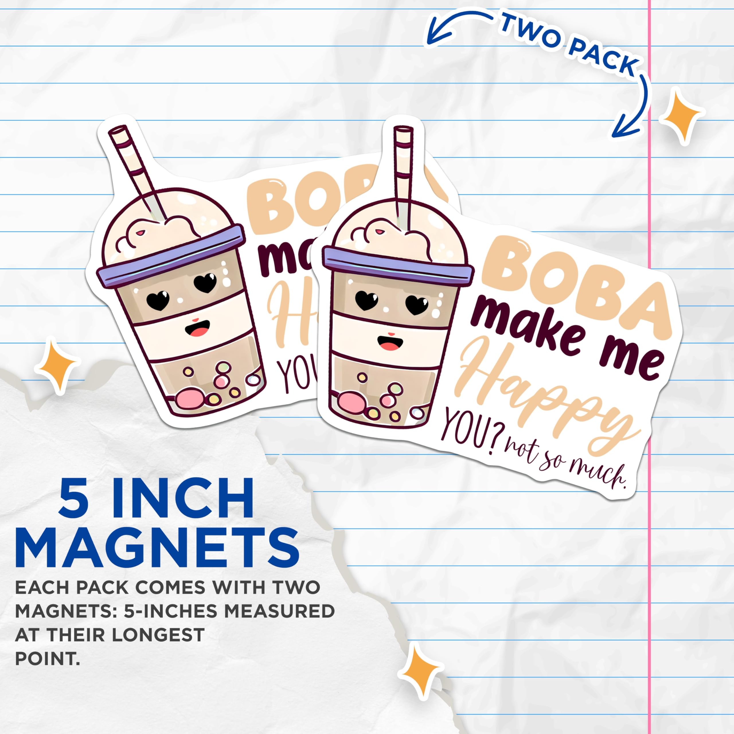 (2 Pack) Boba Tea Magnets - Cute Drink Decor - Kawaii Kitchen Decor - Boba Lovers Gift - 5" On Longest Side - for Cars, Fridges, Toolboxes - Made in USA -