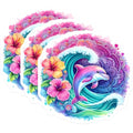 (3 Pack) Dolphin Laptop Decals - Tropical Hibiscus Flowers - Ocean Wave Art Decals - 3 Inches On Longest Side - Easy Peel & Apply - Made in USA - 3MCS8244