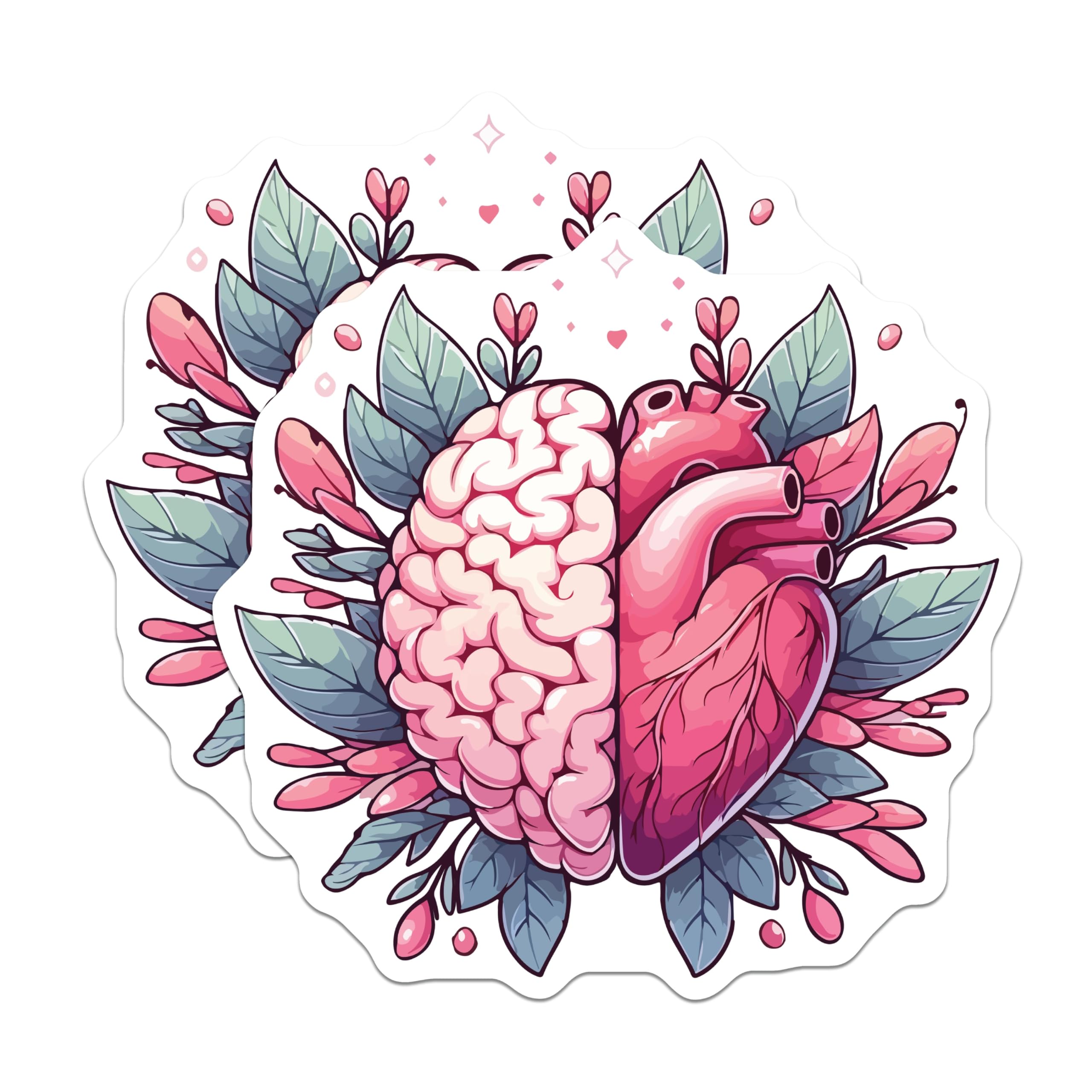 (2 Pack) Brain Heart Magnets - Logic Emotion Duality Art - Mental Health Science Decor - Refrigerator Locker Accent - 5 Inches On Longest Side - Thick Durable Magnet - Made in USA - MAG19529