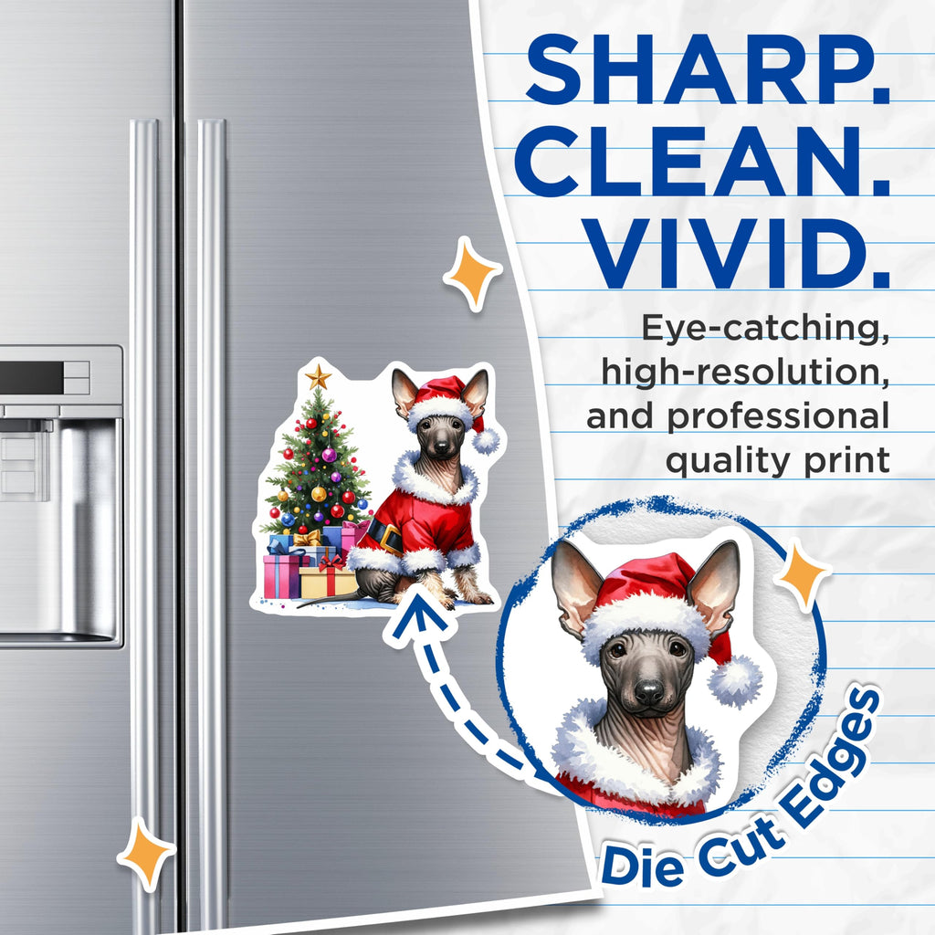 (2 Pack) Xoloitzcuintli Christmas Dogs Magnets - Santa Xolo Decor - Holiday Pet Lovers - 5 Inches On Longest Side - Thick Durable Magnet - Made in USA - MAG26042
