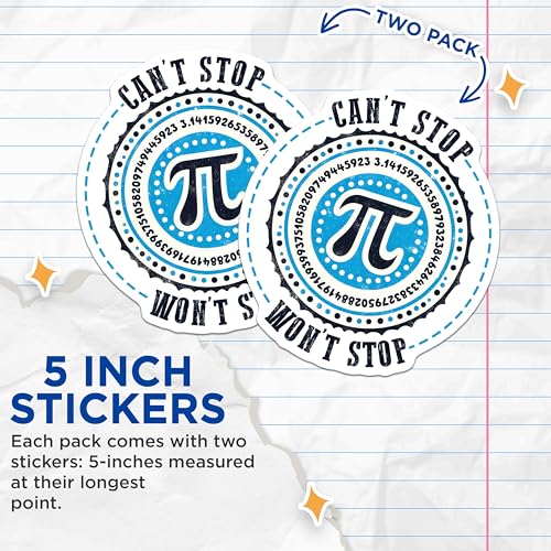(2 Pack) Pi Day Math Stickers - Geeky Science - Equation Symbol - 5" On Longest Side - Sticks to Smooth Flat Surfaces - Made in USA - BMCS8173