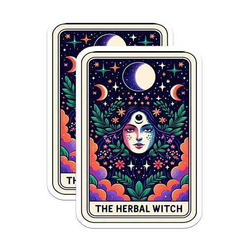 (2 Pack) The Herbal Witch Stickers - Mystical Art Stickers - Witchy Decor - Moon Phases Stickers - 5" On Longest Side - Sticks to Smooth Flat Surfaces - Made in USA - BMCS5429