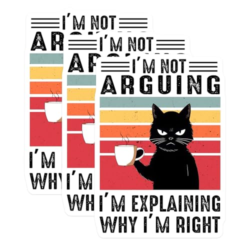 (3 Pack) Funny Cat Decals - Arguing Explained - Sarcastic Quote Decal - Laptop Decal - 3 Inches On Longest Side - Easy Peel & Apply - Made in USA - 3MCS6594