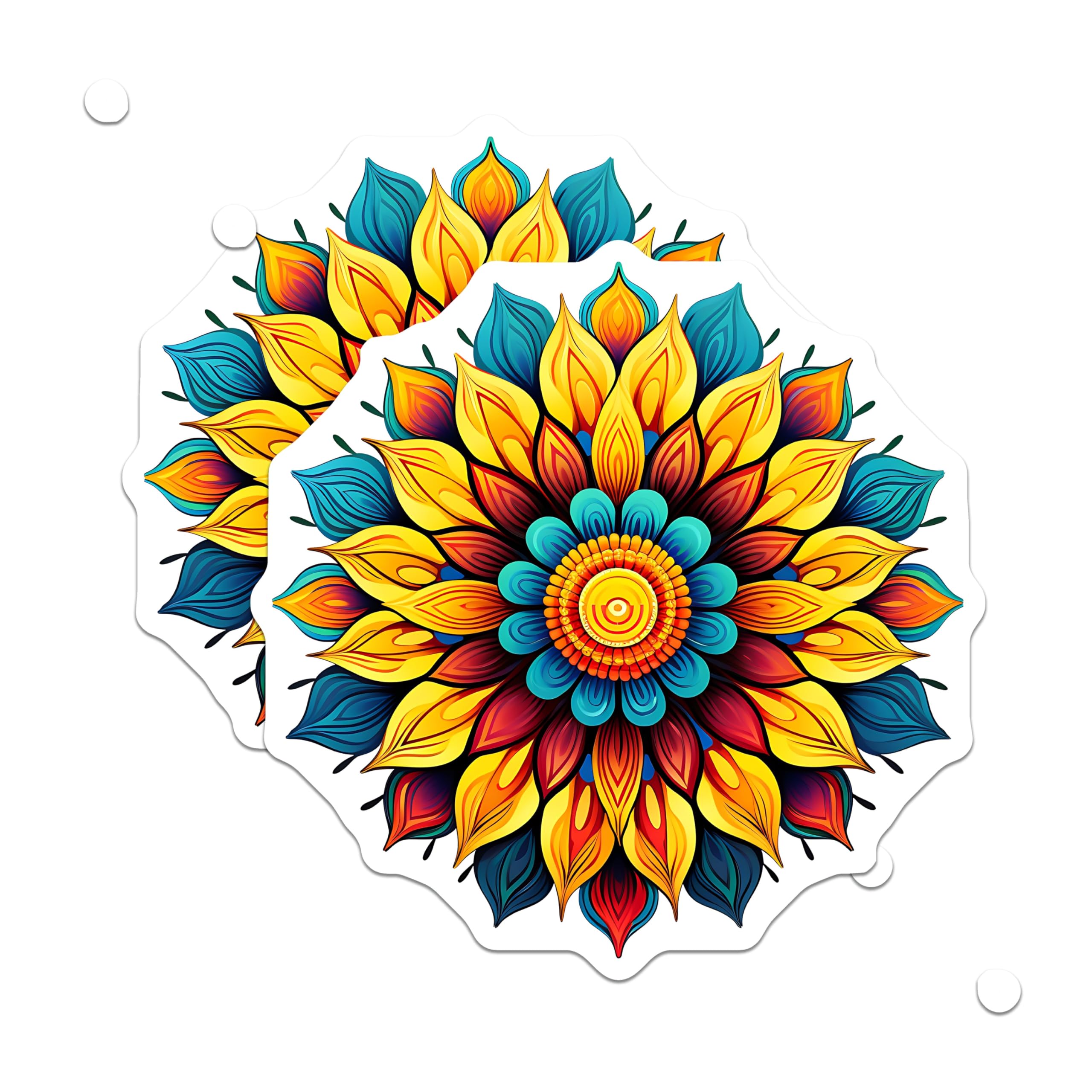 (2 Pack) Vibrant Mandala Flower Stickers - Colorful Bohemian Floral Decals - Yoga Zen Spiritual Art Bloom Decor - 5" On Longest Side - Sticks to Smooth Flat Surfaces - Made in USA - BMCS21527