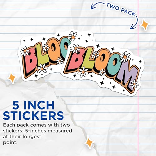 (2 Pack) Bloom Stickers - Colorful Floral Art - Inspirational Quote Decal - 5" On Longest Side - Sticks to Smooth Flat Surfaces - Made in USA - BMCS9629