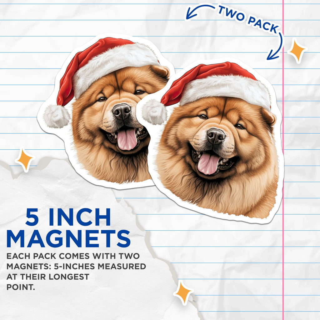 (2 Pack) Chow Chow Christmas Magnets - Santa Hat Dog - Festive Pet Decor for Animal Lovers - 5 Inches On Longest Side - Thick Durable Magnet - Made in USA - MAG29302