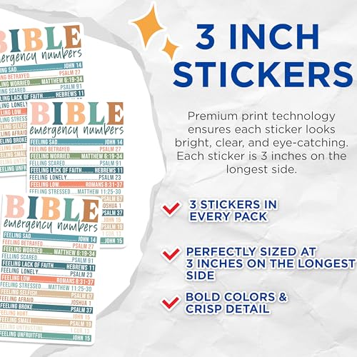 (3 Pack) Bible Emergency Numbers Decals - Christian Verses - Scripture Decals - 3 Inches On Longest Side - Easy Peel & Apply - Made in USA - 3MCS1034