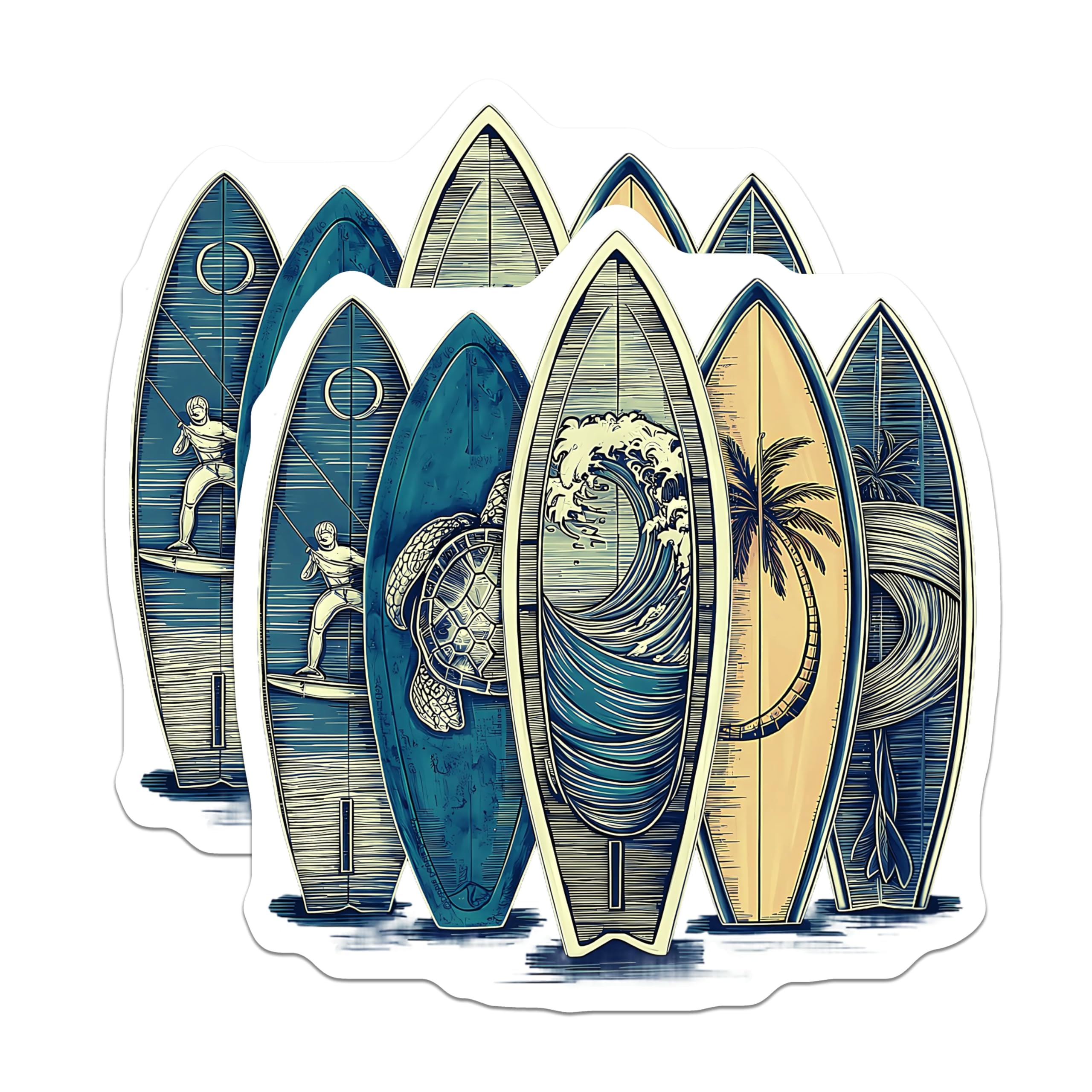 (2 Pack) Surfboard Art Stickers - Ocean Wave Stickers - Beach Life Stickers - 5" On Longest Side - Sticks to Any Smooth Flat Surface - Made in USA - BMCS3576