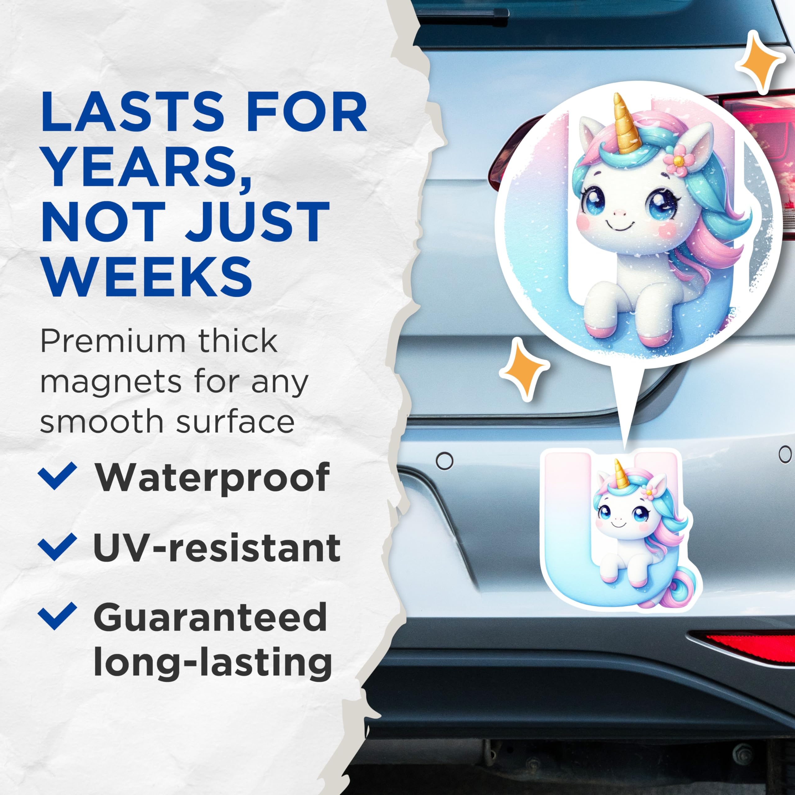 (2 Pack) Unicorn Letter U Magnets - Alphabet Initial Refrigerator Magnets - Cute Kids Decor - 5" On Longest Side - Premium Magnet - for Cars, Refrigerators, Toolboxes, Lockers - Made in USA - MAG14983