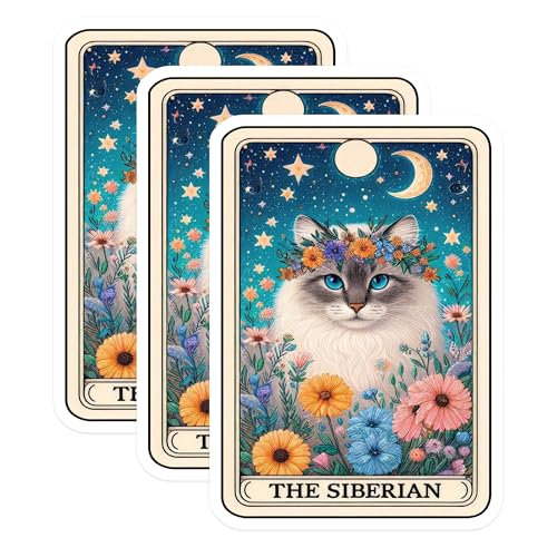 (3 Pack) Siberian Cat Decals - Floral Crown - Laptop Decal - Cute Cat - 3 Inches On Longest Side - Easy Peel & Apply - Made in USA - 3MCS4077