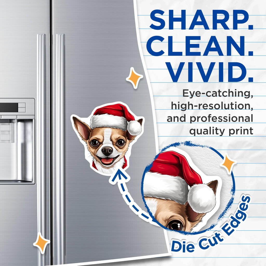 (2 Pack) Chihuahua Christmas Magnets - Santa Hat Dog Decor - Holiday Pet Lover Present - 5 Inches On Longest Side - Thick Durable Magnet - Made in USA - MAG25329