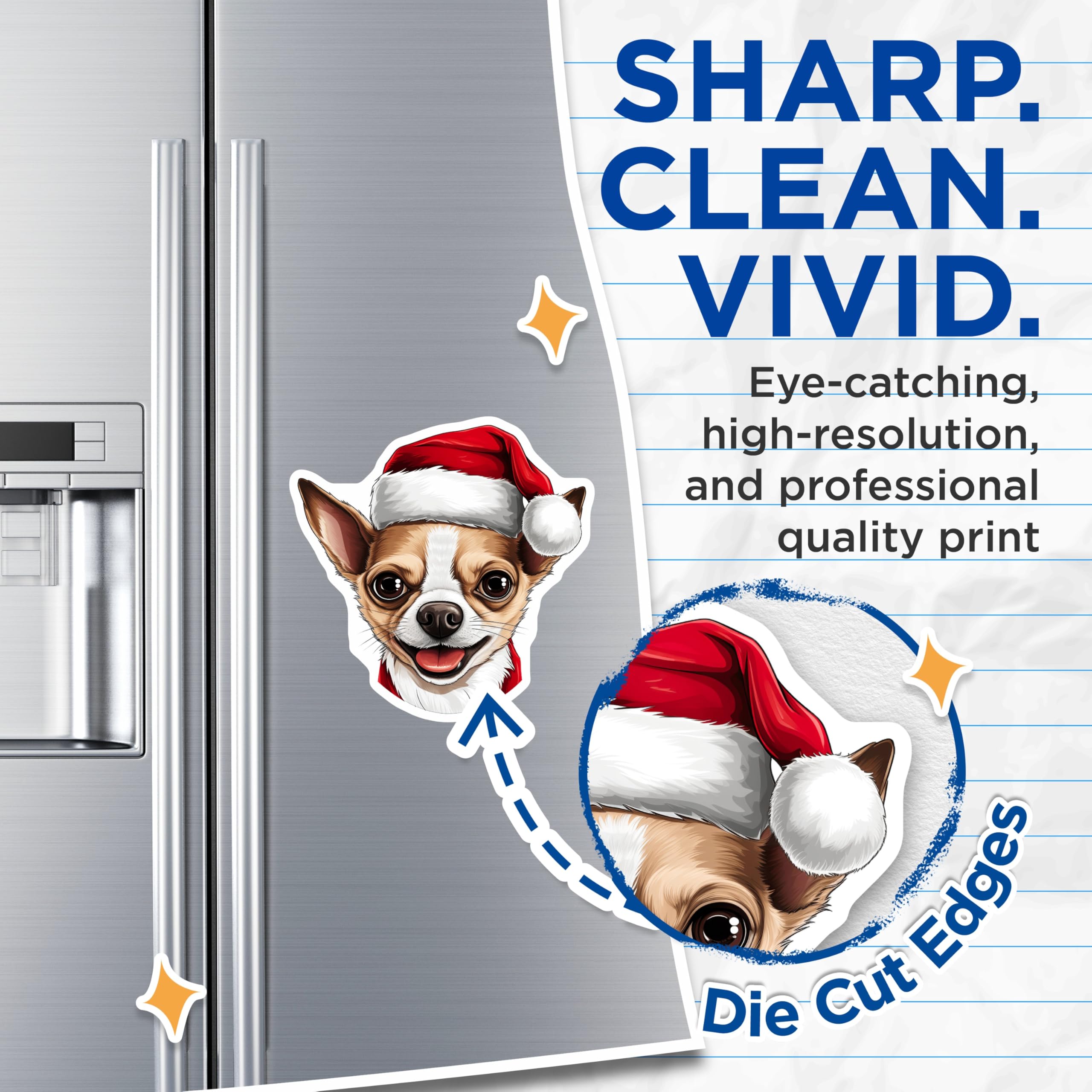 (2 Pack) Chihuahua Christmas Magnets - Santa Hat Dog Decor - Holiday Pet Lover Present - 5 Inches On Longest Side - Thick Durable Magnet - Made in USA - MAG25329
