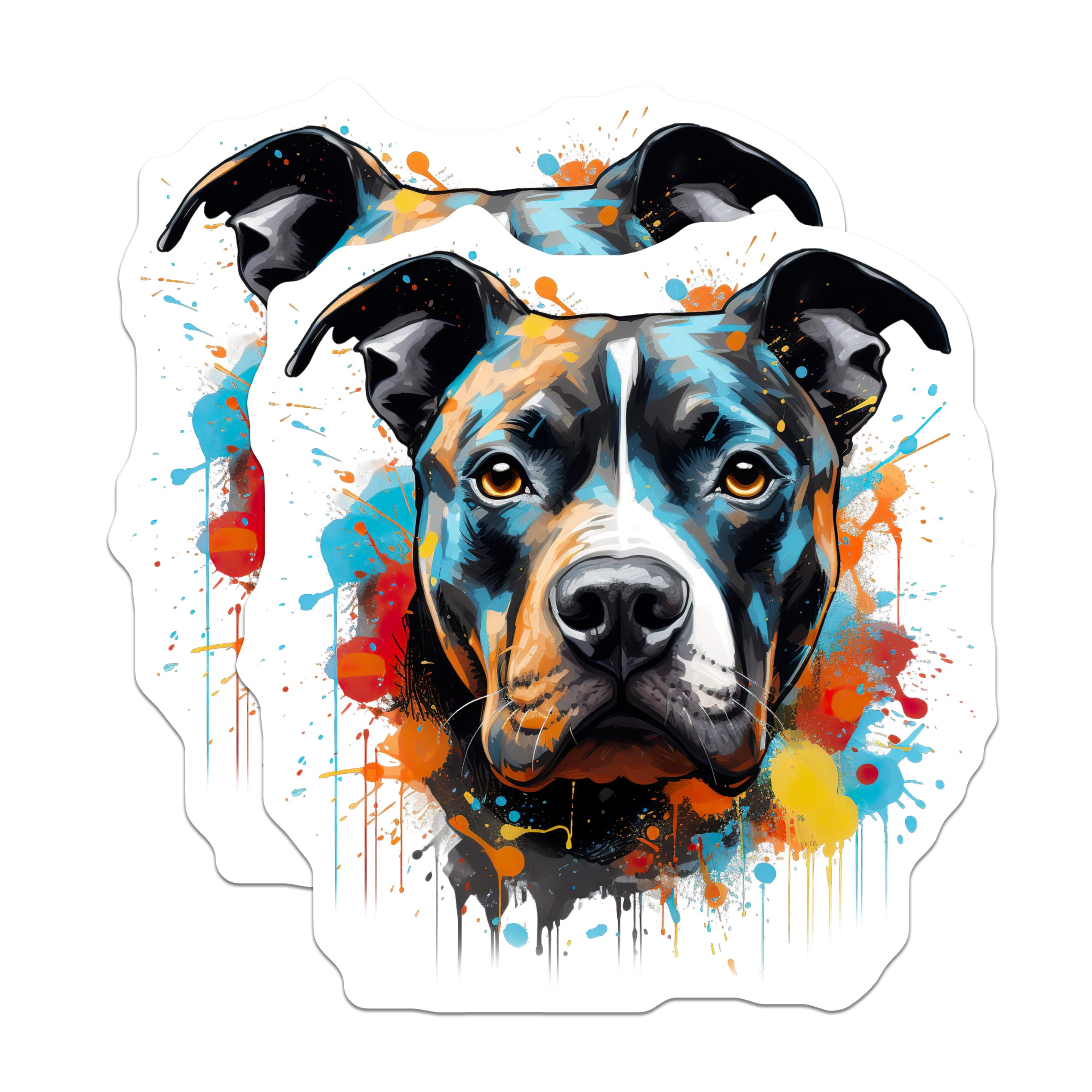 (2 Pack) Artistic Pitbull Dog Magnets - Vibrant Splatter Paint - Pet Lover Fridge Locker Decor - 5 Inches On Longest Side - Thick Durable Magnet - Made in USA - MAG25569