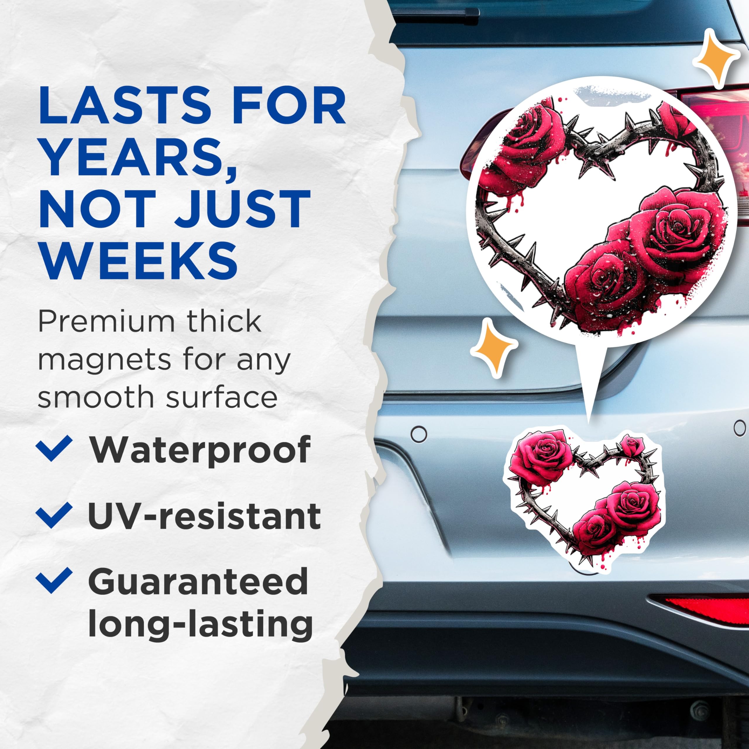 (2 Pack) Gothic Rose Heart Magnets - Thorny Floral Design - Dark Romance Aesthetic - Passionate Love Artwork - 5 Inches On Longest Side - Thick Durable Magnet - Made in USA - MAG20645