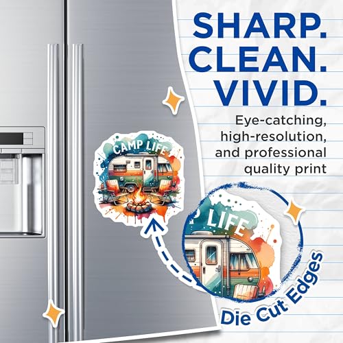 (2 Pack) Camp Life Magnets - Camper Van Decor - Retro Camping Decoration for Refrigerator - 5" On Longest Side - for Cars, Fridges, Toolboxes - Made in USA - MAG6841