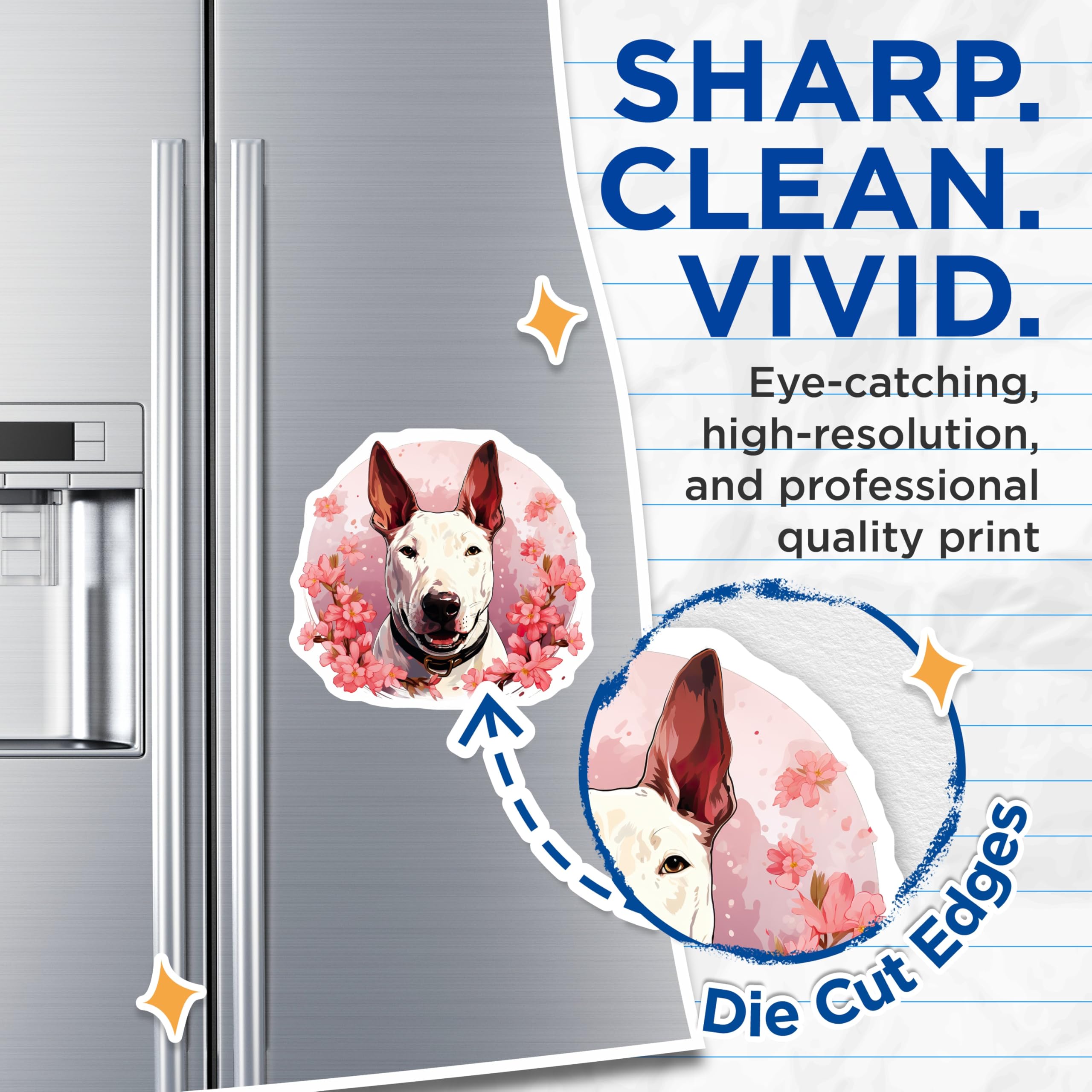(2 Pack) Bull Terrier Magnets - Cute Dog Lover Pet Parent - Spring Floral Sakura Decor - 5 Inches On Longest Side - Thick Durable Magnet - Made in USA - MAG28153