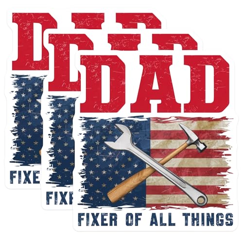 (3 Pack) Dad Fixer Decals - Patriotic Dad Decal - Wrench Hammer Decals - 3 Inches On Longest Side - Easy Peel & Apply - Made in USA - 3MCS7409