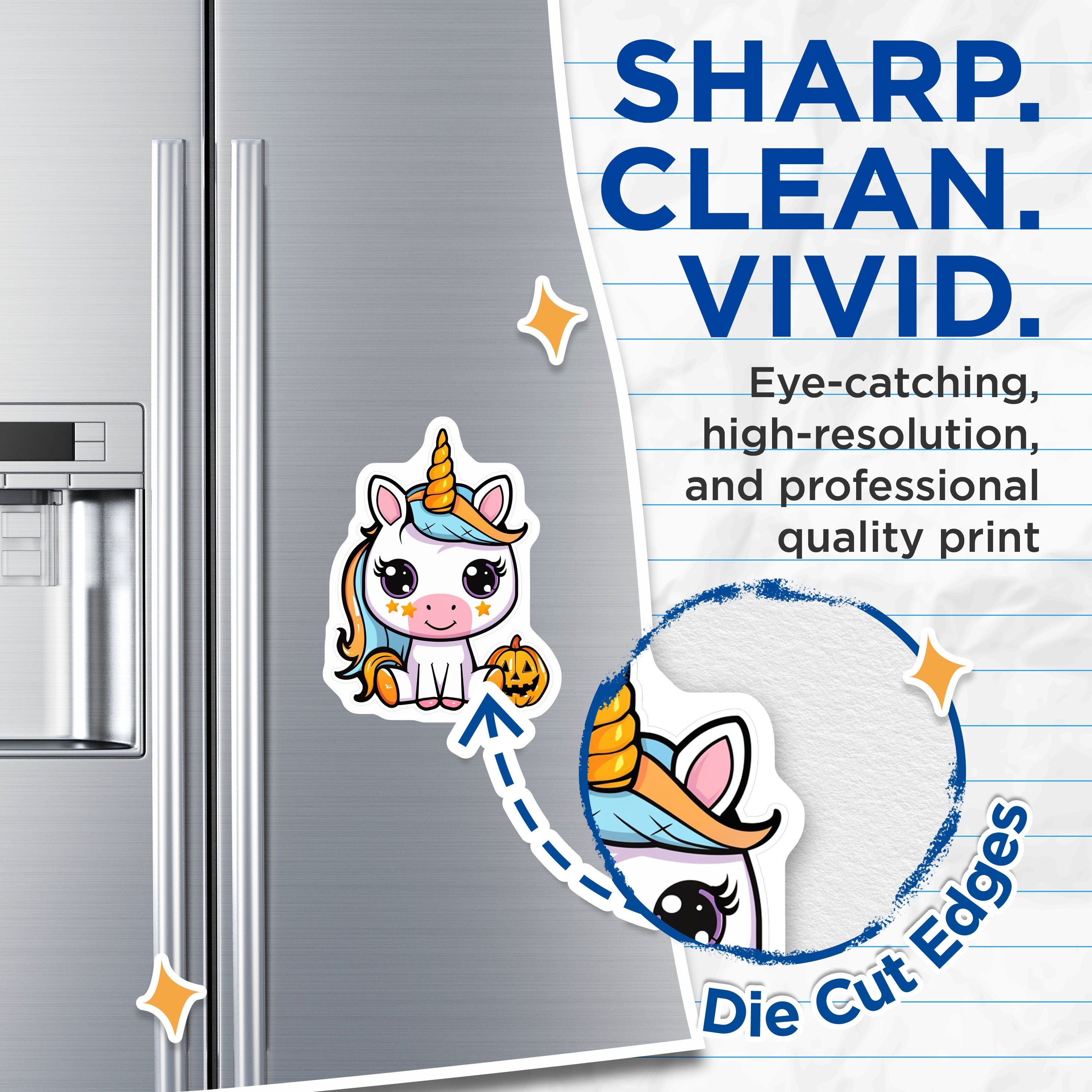(2 Pack) Cute Unicorn Halloween Magnets - Jack o Lantern Decoration - Kawaii Fantasy Creature - Fall Refrigerator Display - 5 Inches On Longest Side - Thick Durable Magnet - Made in USA - MAG36072