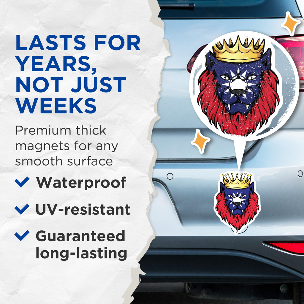 (2 Pack) Lion King Magnets - Crowned Lion Art - Animal Decor Magnets - 5" On Longest Side - Premium Magnet - for Cars, Refrigerators, Toolboxes, Lockers - Made in USA - MAG17742