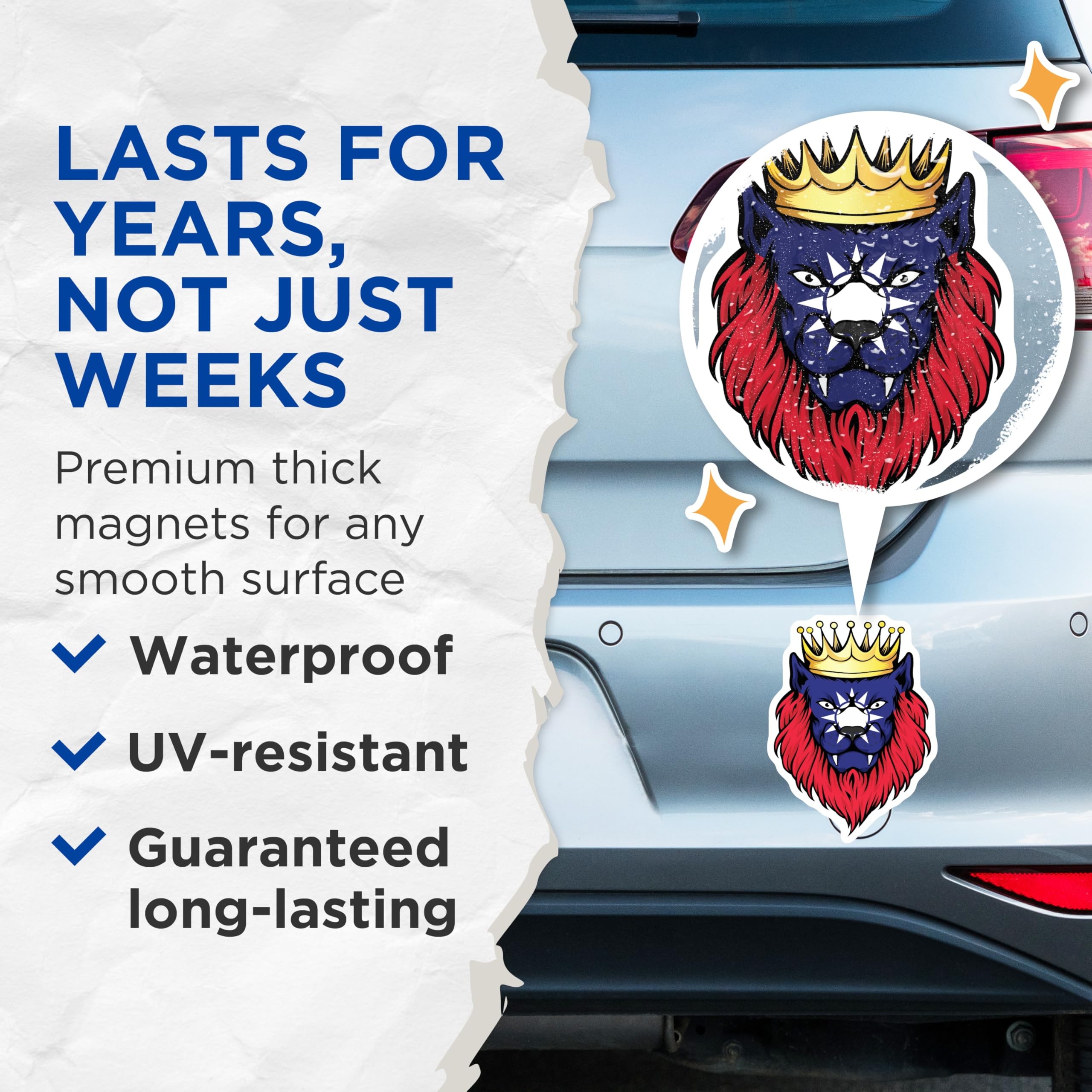 (2 Pack) Lion King Magnets - Crowned Lion Art - Animal Decor Magnets - 5" On Longest Side - Premium Magnet - for Cars, Refrigerators, Toolboxes, Lockers - Made in USA - MAG17742