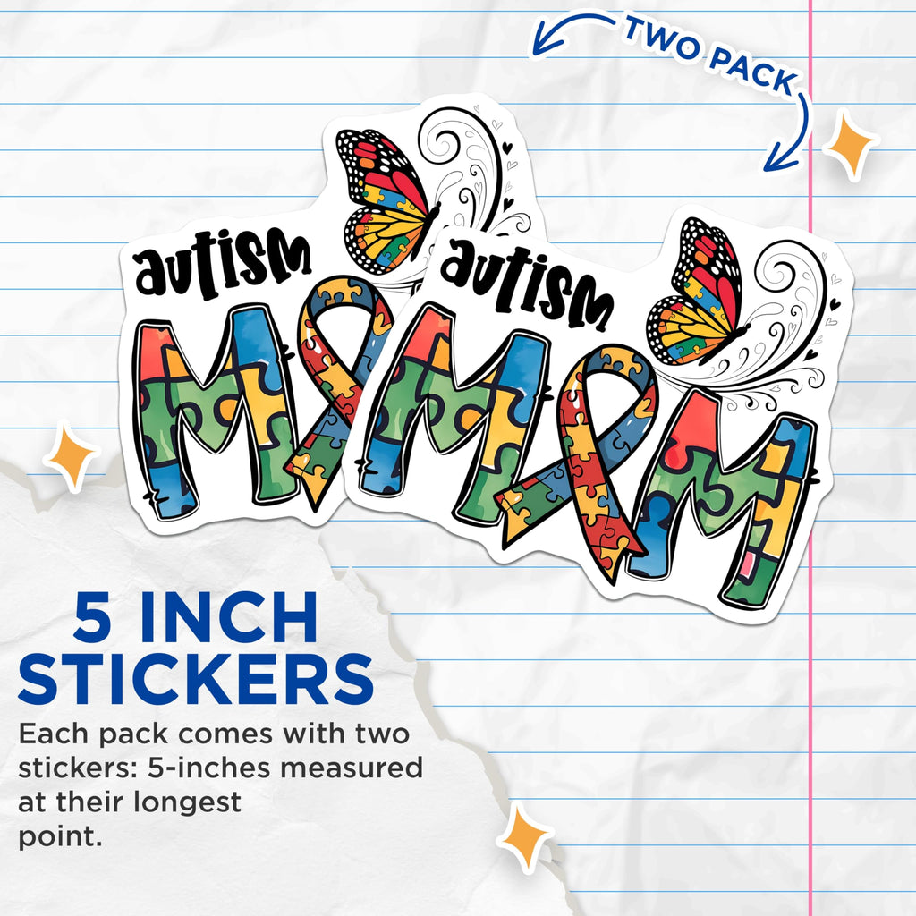 (2 Pack) Autism Awareness Stickers - 5" On Longest Side - Sticks to Smooth Flat Surfaces - Made in USA - BMCS8435 - BMCS8435