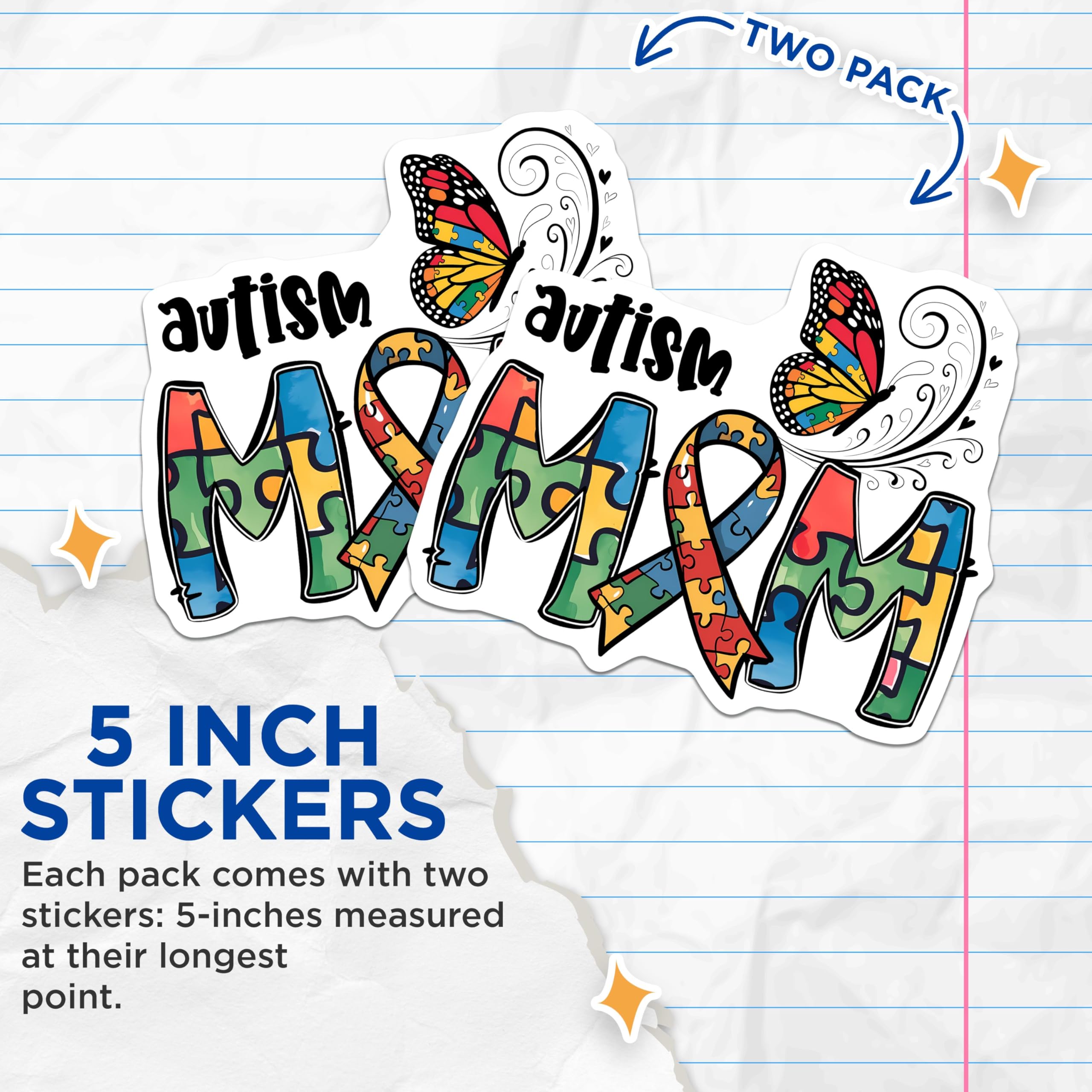 (2 Pack) Autism Awareness Stickers - 5" On Longest Side - Sticks to Smooth Flat Surfaces - Made in USA - BMCS8435 - BMCS8435