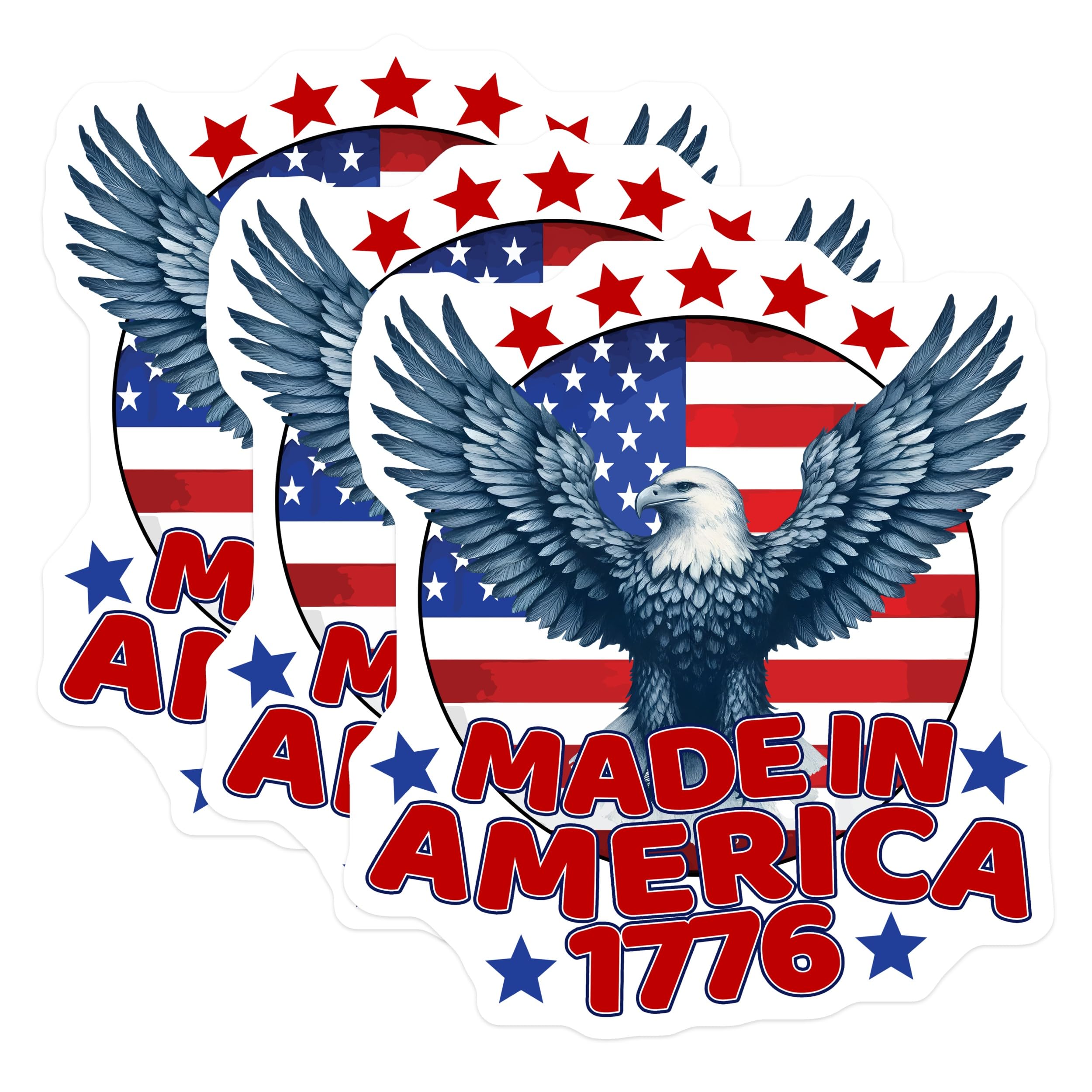 (3 Pack) Eagle Flag Decals - Made in America - Patriotic Decals - 3 Inches On Longest Side - Easy Peel & Apply - Made in USA - 3MCS6162