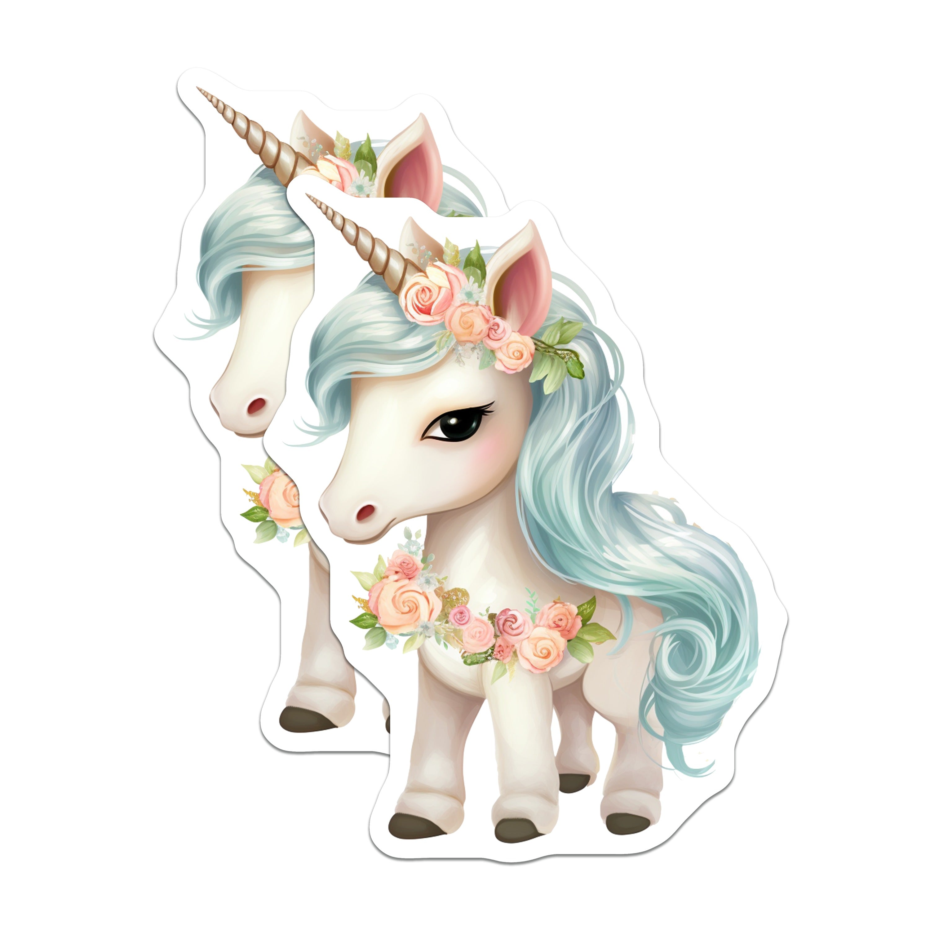 (2 Pack) Floral Unicorn Magnets - Kawaii Fantasy Decor - Magical Animal Kids Room Accent - 5 Inches On Longest Side - Thick Durable Magnet - Made in USA - MAG38508