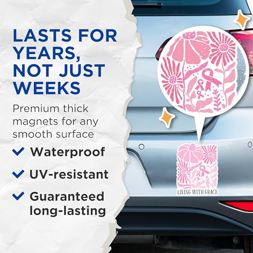 (2 Packs) Living with Grace Magnets - Breast Cancer Awarness Magnets - 5 Inches On Longest Side - Premium Magnet - for Fridges, Toolboxes, Cars - Made in USA - MAG2451