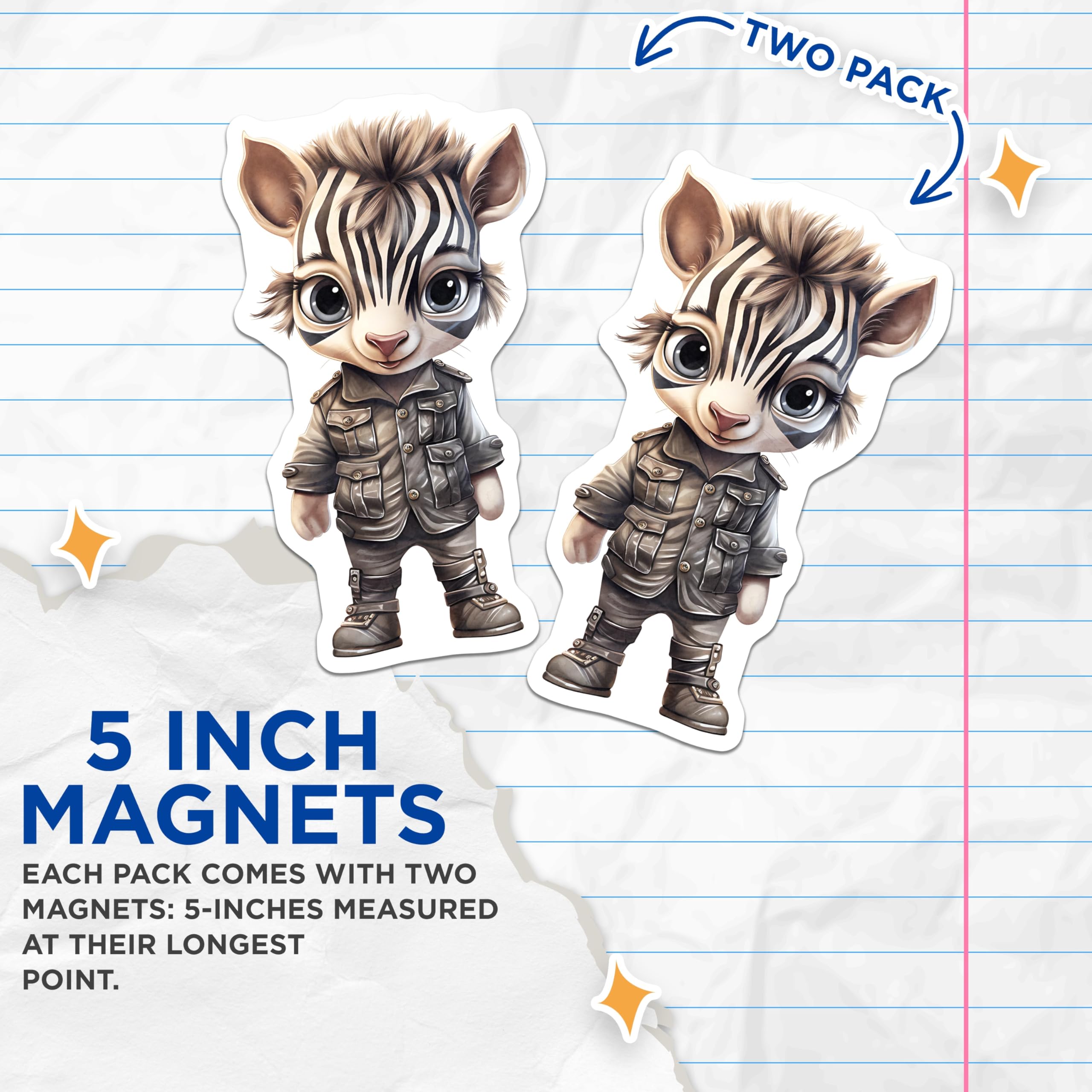 (2 Pack) Zebra Animal Magnets - Cartoon Character - Refrigerator Magnets - 5" On Longest Side - Premium Magnet - for Cars, Refrigerators, Toolboxes, Lockers - Made in USA - MAG16508