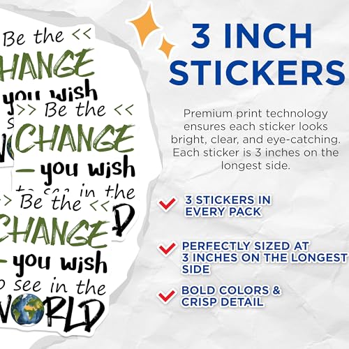 (3 Pack) Be The Change Decals - Motivational Decal - Earth World Decal - 3 Inches On Longest Side - Easy Peel & Apply - Made in USA - 3MCS6460