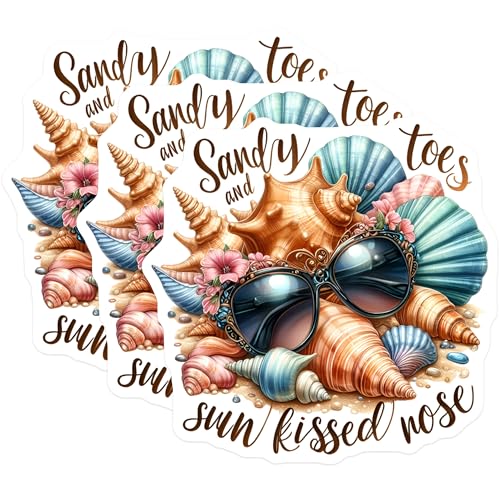 (3 Pack) Beach Decals - Summer Vibes Sticker - Sandy Toes Decals - 3 Inches On Longest Side - Easy Peel & Apply - Made in USA - 3MCS8036